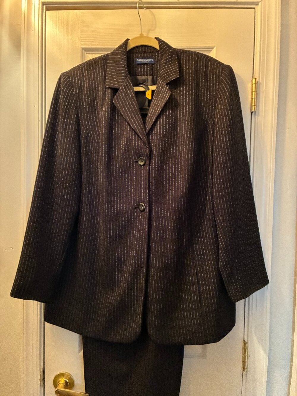 Karen Scott Black Pinstripe Pant Suit Set Size 18